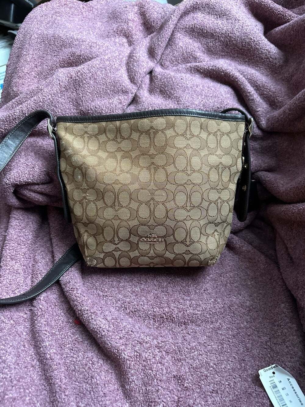 Coach Signature Khaki Brown Jacquard Small Dufflette Crossbody Bag